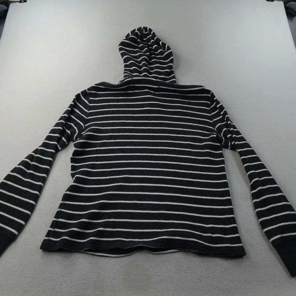 Polo Ralph Lauren Hoodie Mens Medium Black White Stripe Waffle Knit Henley